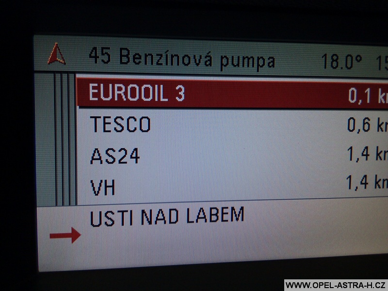 Opel navigace benzínové pumpy
