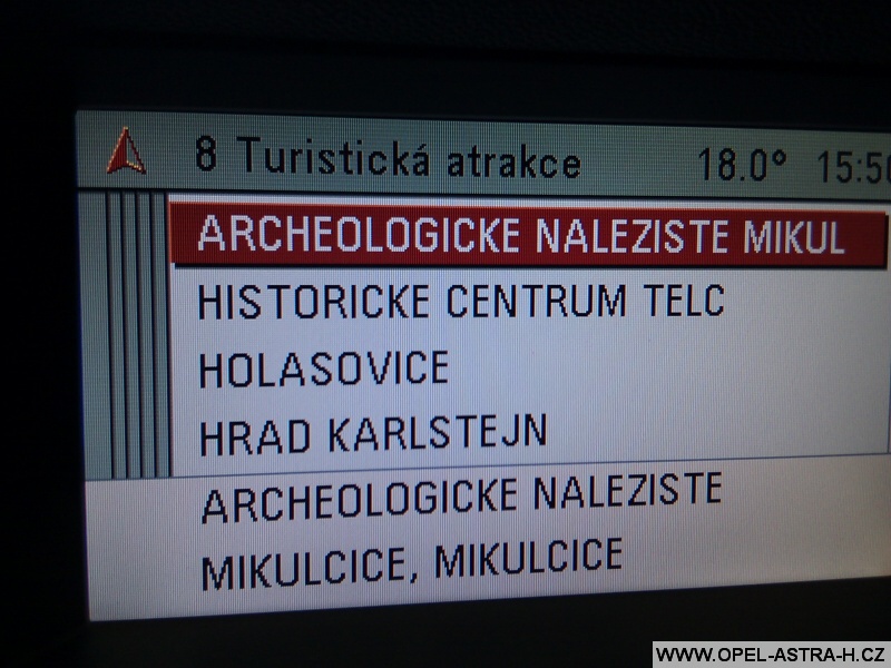 Opel navigace turistická atrakce