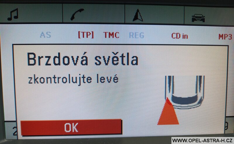 Opel Astra H brzdová světla zkontrolujte levé