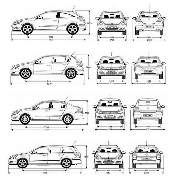 Opel Astra H parametry - rozměry
